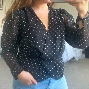 EXPRESS POLKA DOT V NECK BLOUSE